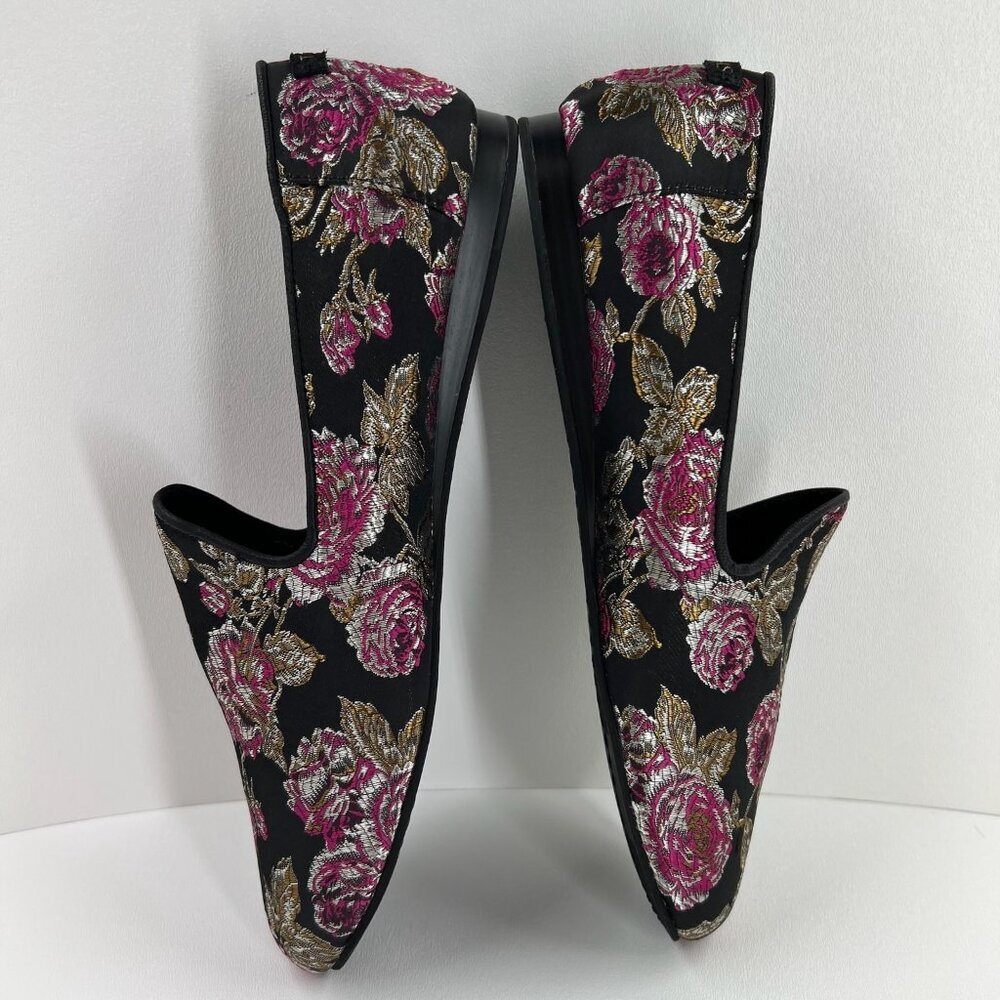 TOMS Darcy Slip On Loafer Shoes Womens US 9.5 Flat Floral Brocade Jacquard Black - Picture 8 of 12